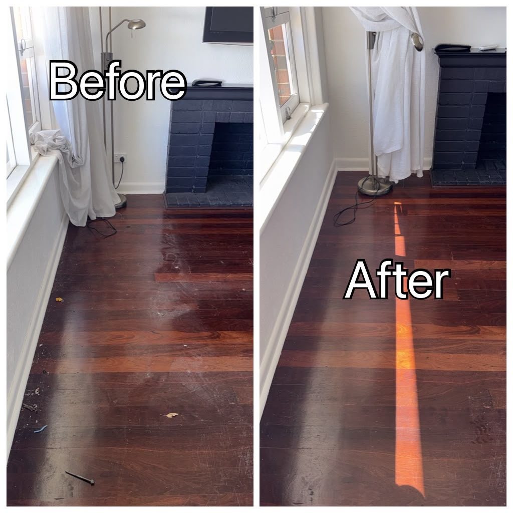 Perth Bond Cleaners timber floor before and after clean in Perth